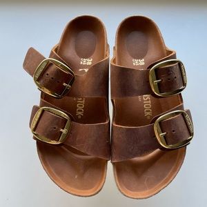 Birkenstock Arizona big buckle slide sandal Cognac Oiled leather Size 7 7.5